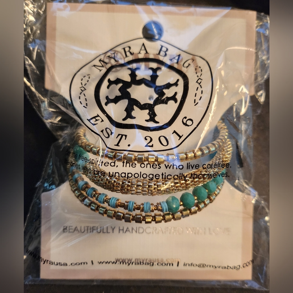 Myra Bag Circleville Calm Gold and Turquoise Beaded Bracelet Set